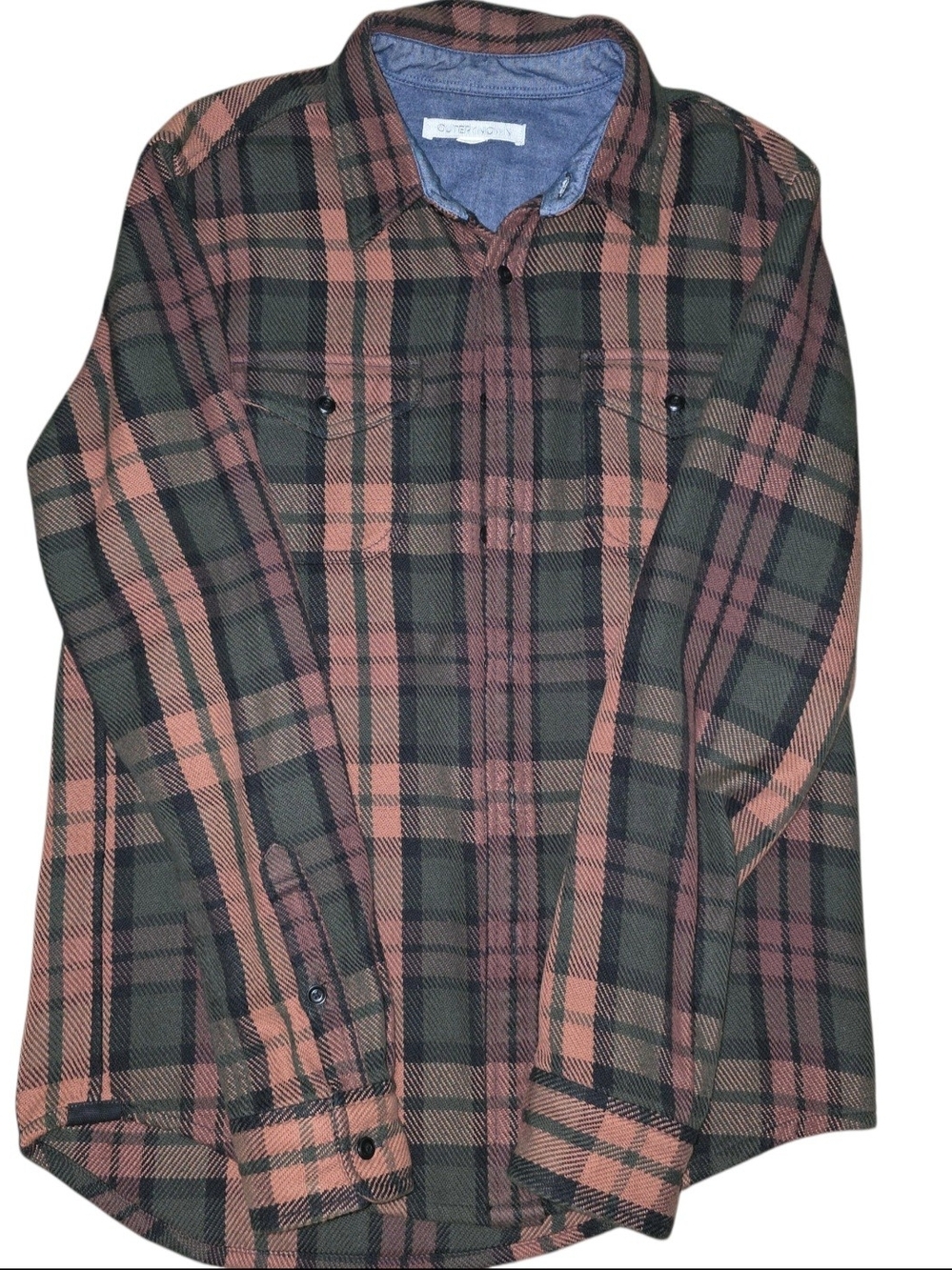 Outerknown Blanket Shirt Nutmeg Fernwood Plaid Flannel Mens Small Organic Cotton